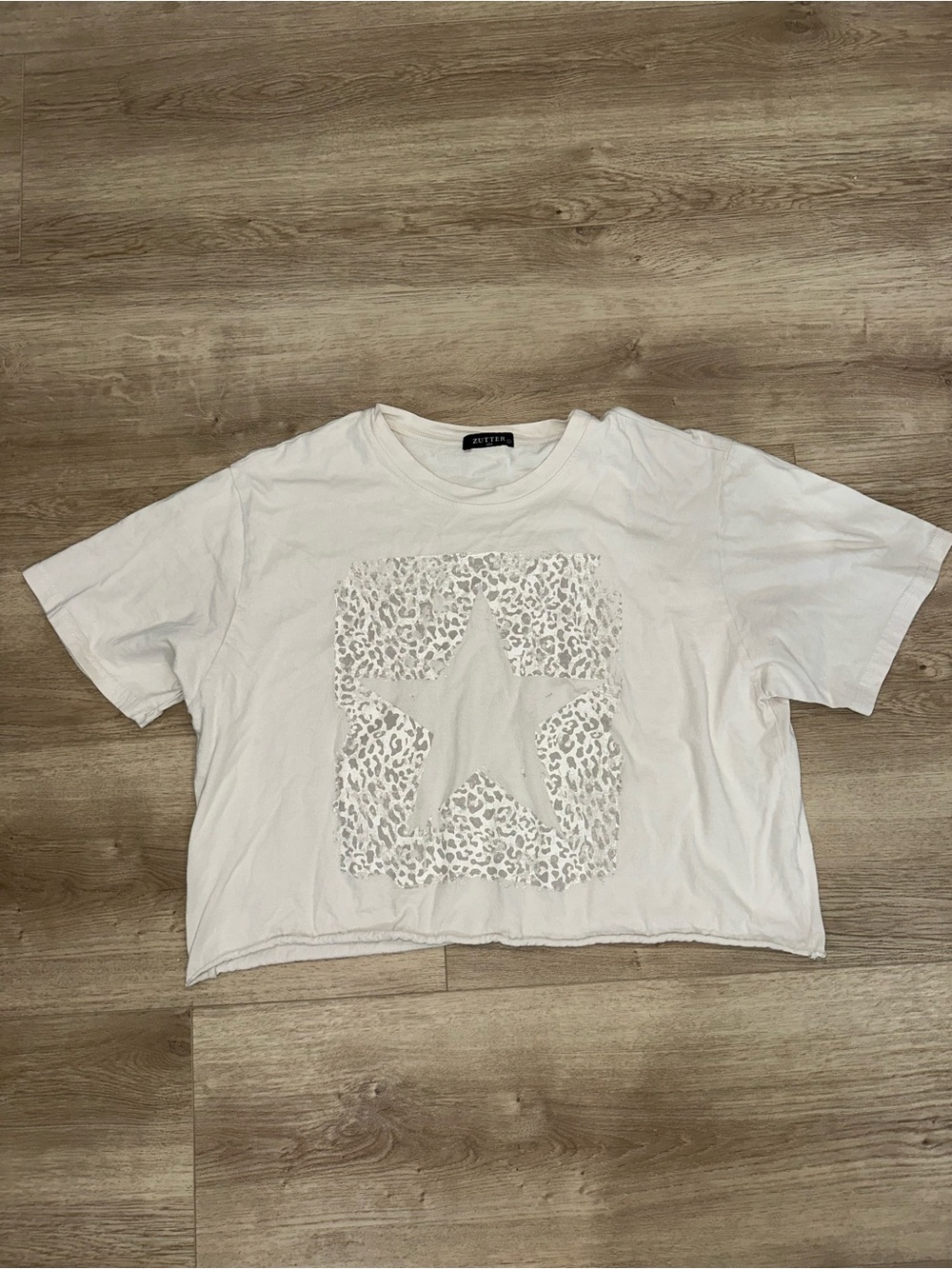 White Cropped Tee with Star Leopard Print